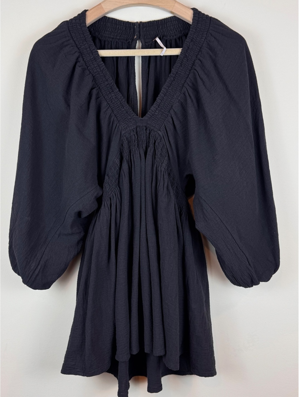 Free People For The Moment Mini Dress Black Cotton Boho Balloon Sleeve Size S - Picture 4 of 13